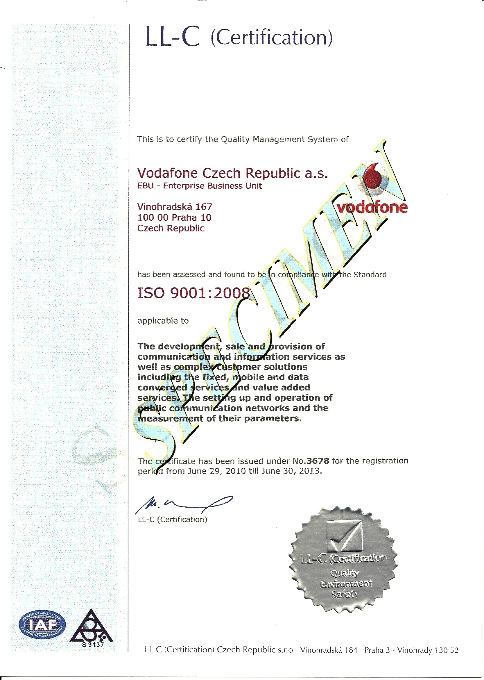 Образец сертификата ISO 9001
